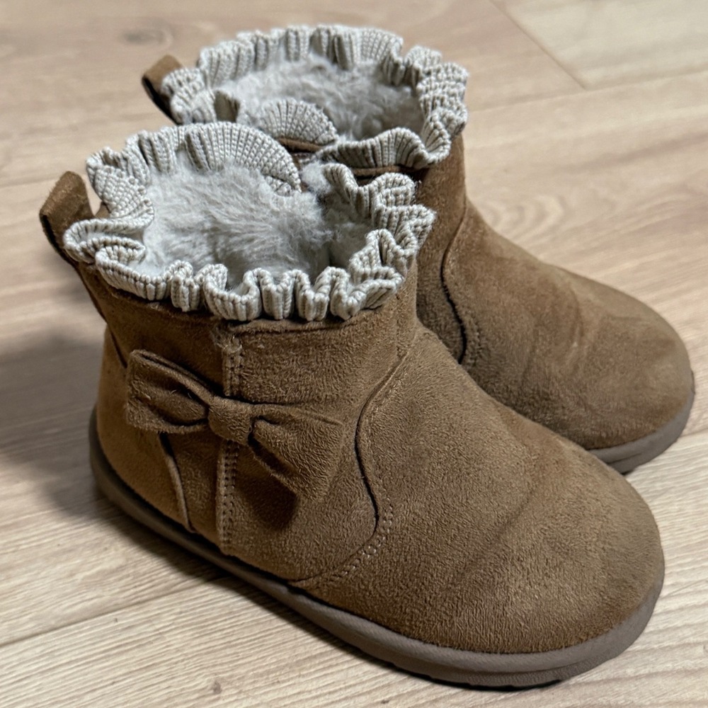Wonder Nation Toddler Girls Brown Faux Suede Fur Lined Ruffle Bow Boots Size 7